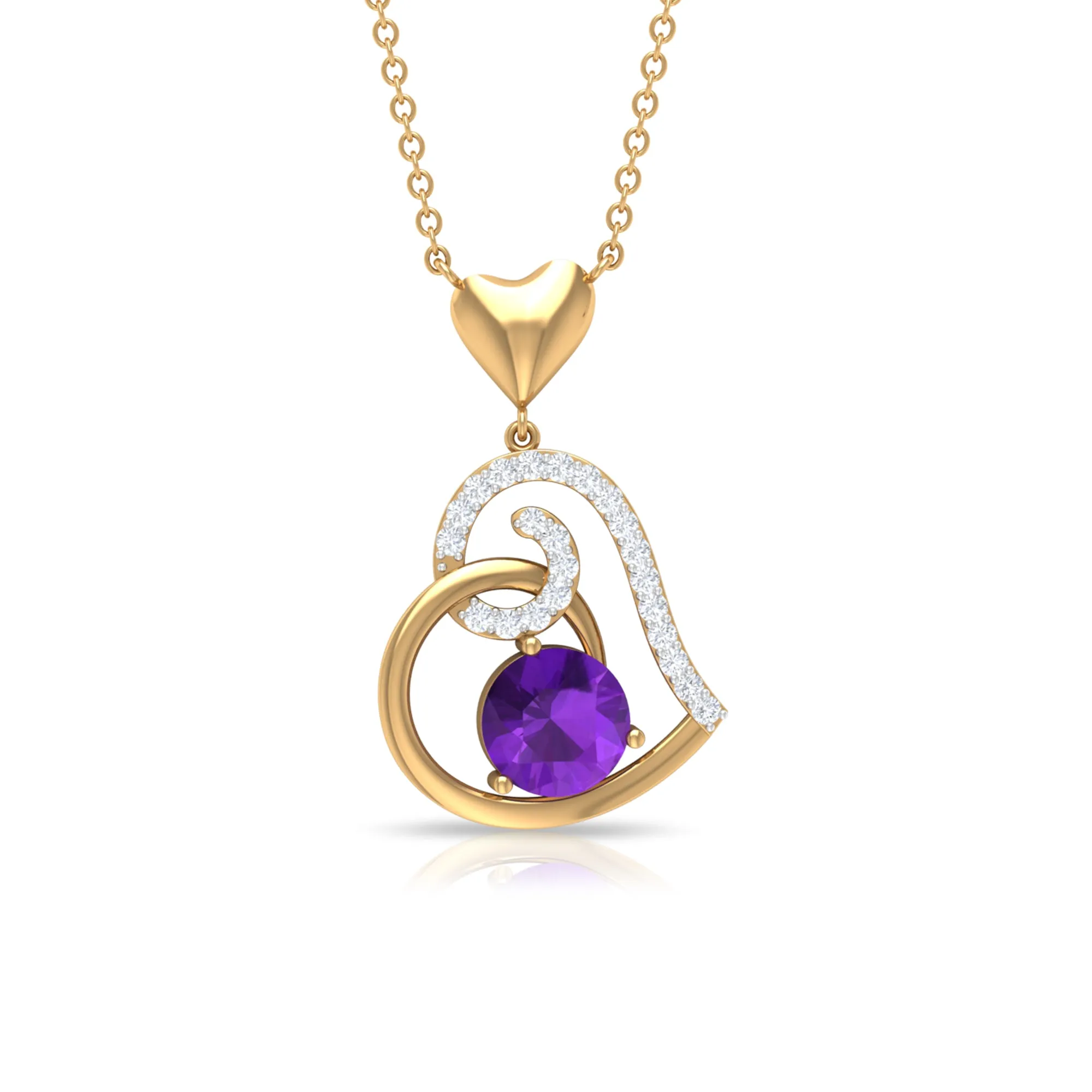 Classic Amethyst Heart Drop Necklace with Diamond