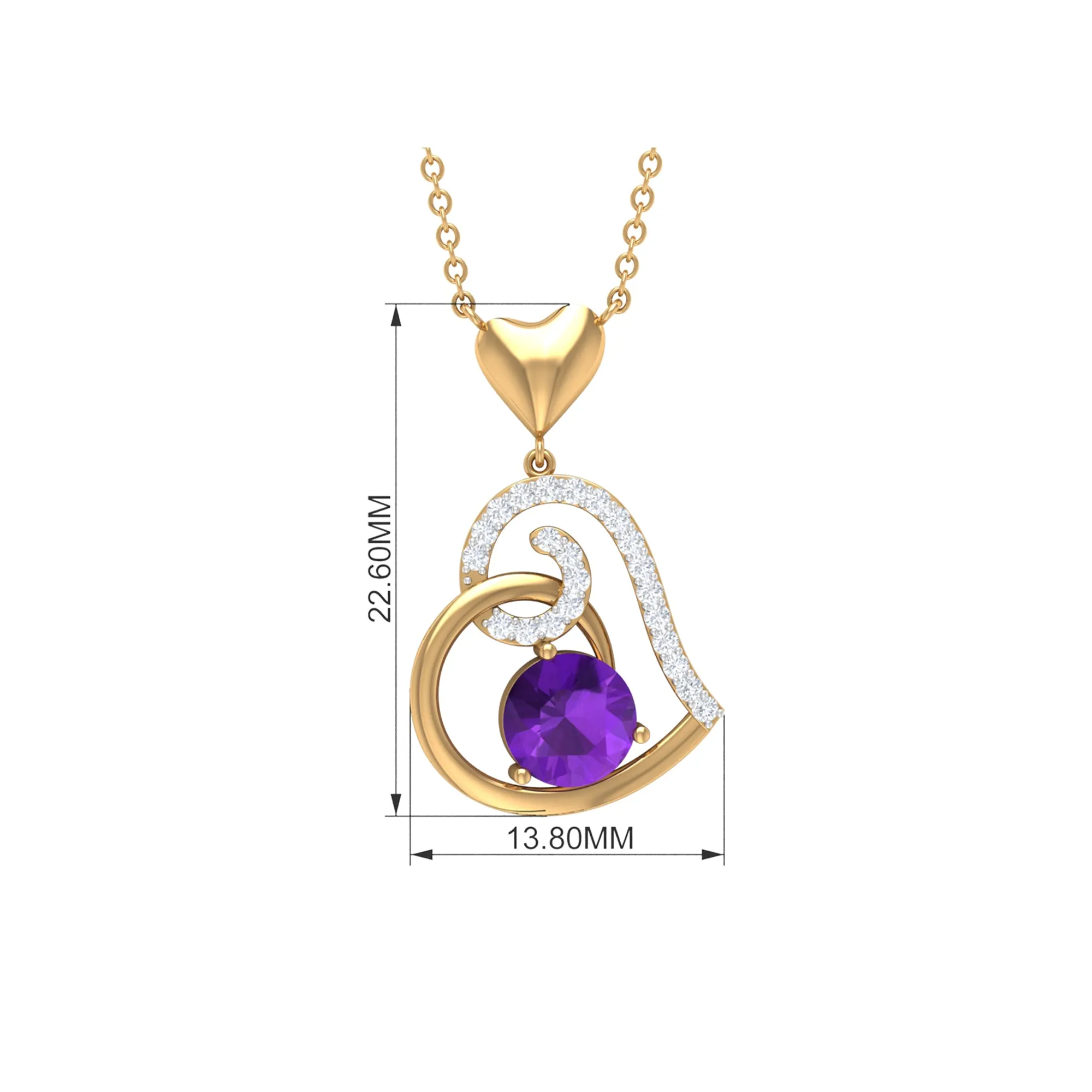 Classic Amethyst Heart Drop Necklace with Diamond