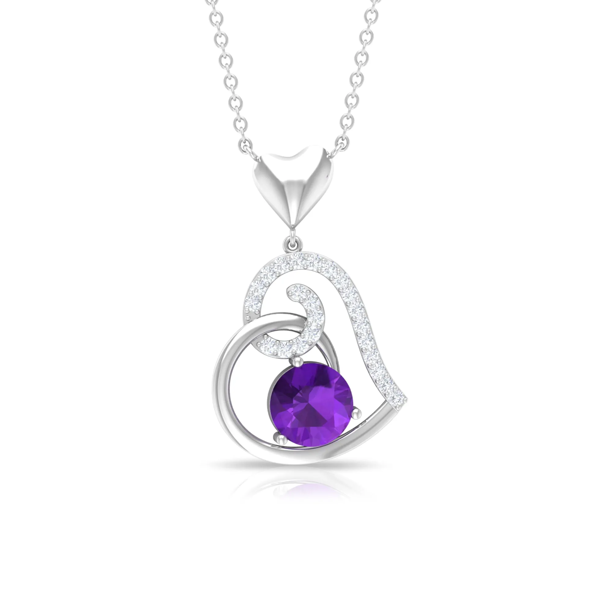 Classic Amethyst Heart Drop Necklace with Diamond