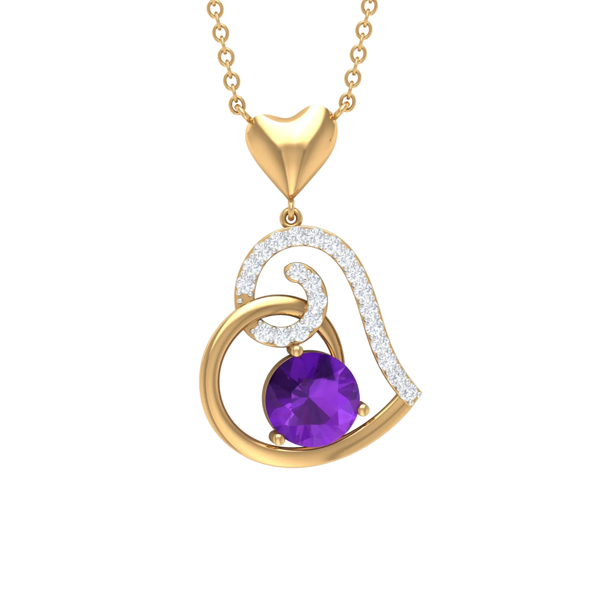 Classic Amethyst Heart Drop Necklace with Diamond