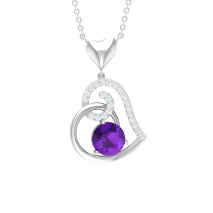 Classic Amethyst Heart Drop Necklace with Diamond