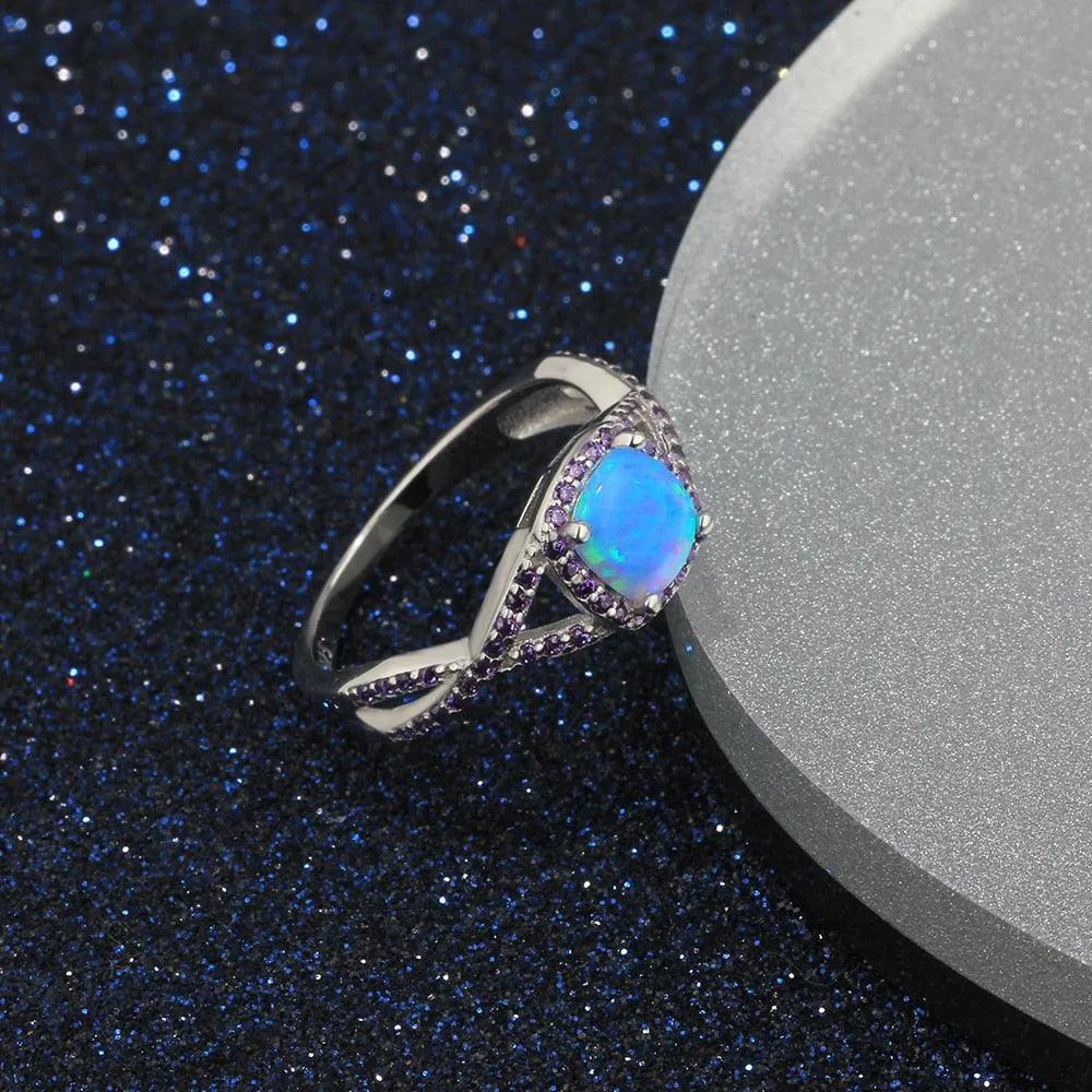 Classic Opal Stone Rings 925 Sterling Silver Criss-Cross Shaped Opal Wedding Ring