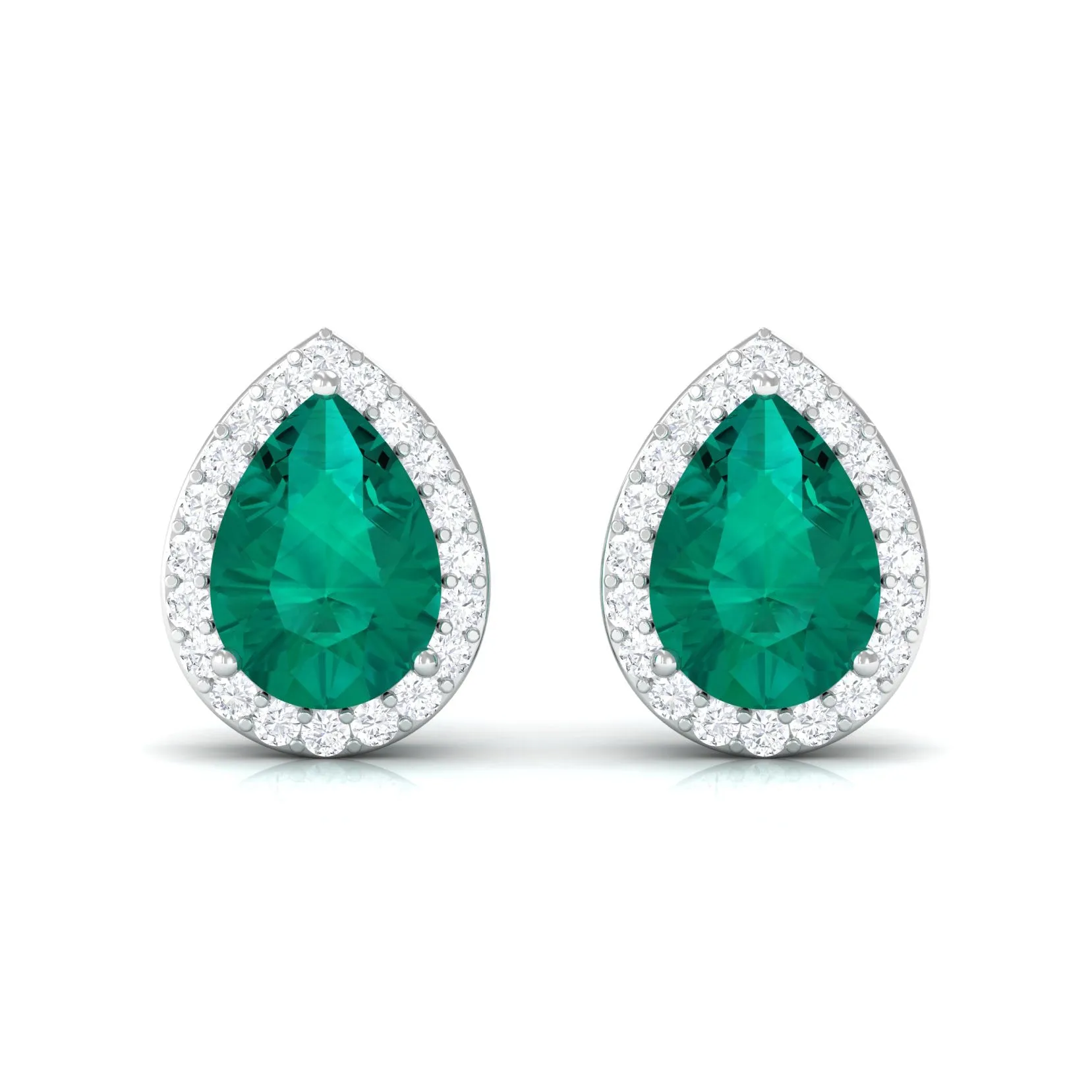 Classic Pear Cut Emerald Diamond Accent Stud Earrings