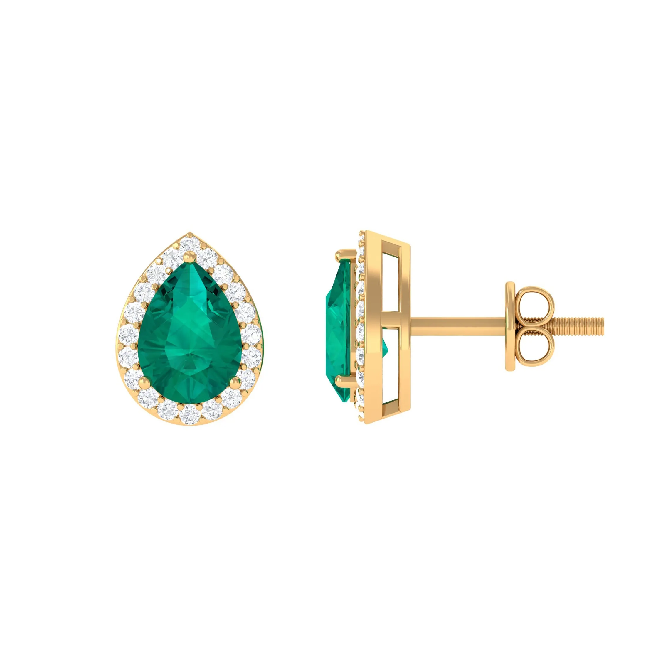 Classic Pear Cut Emerald Diamond Accent Stud Earrings