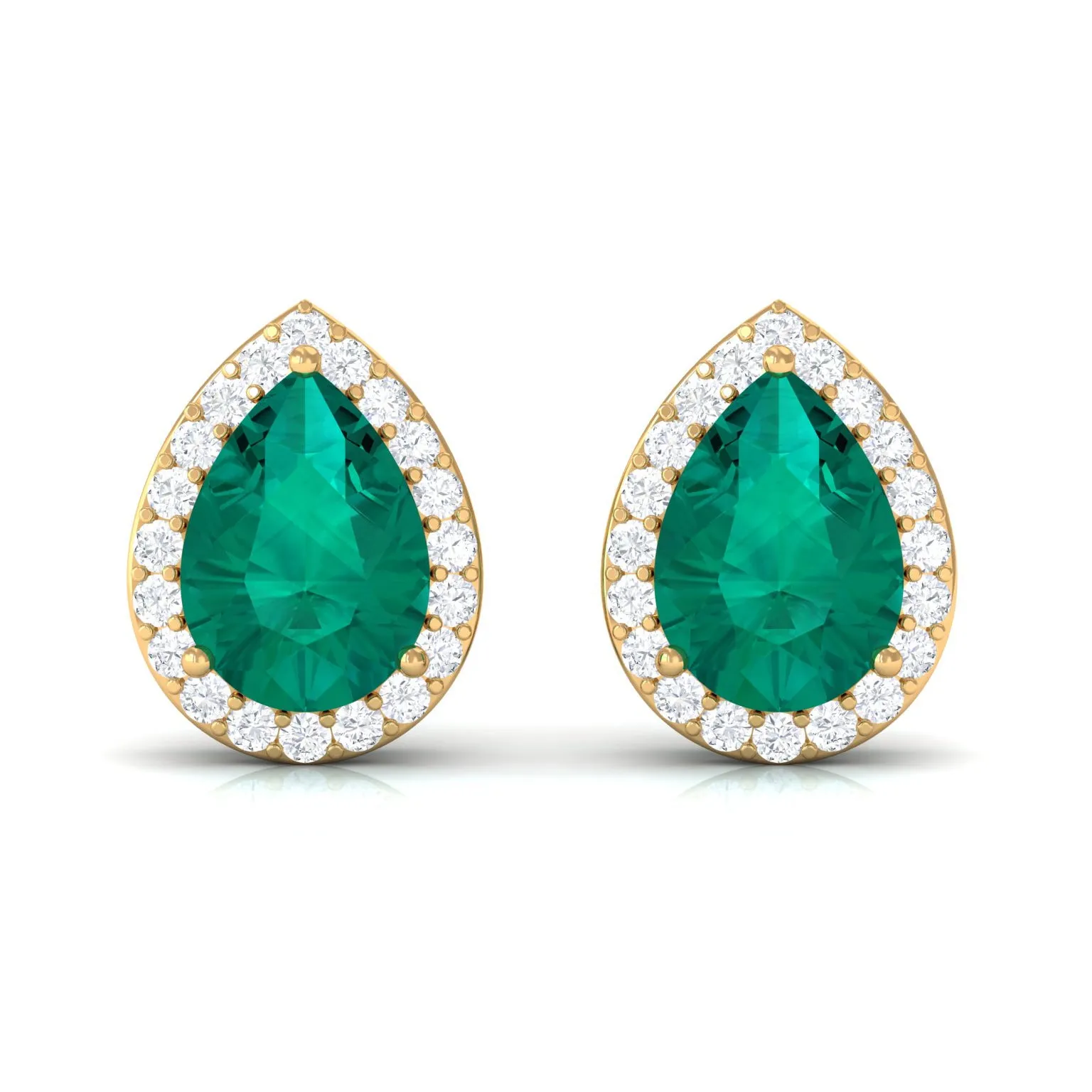 Classic Pear Cut Emerald Diamond Accent Stud Earrings