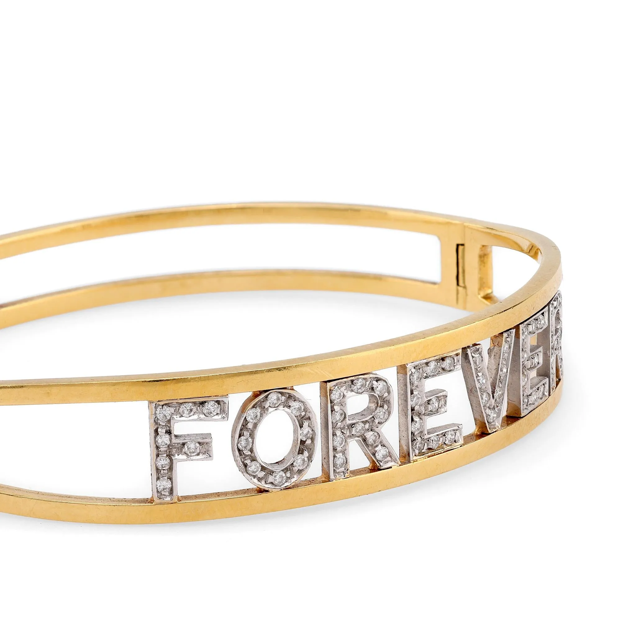 Contemporary diamond 18k yellow and white gold 'forever' bangle