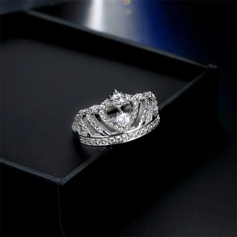 Crystal Heart Rings Women's Crown