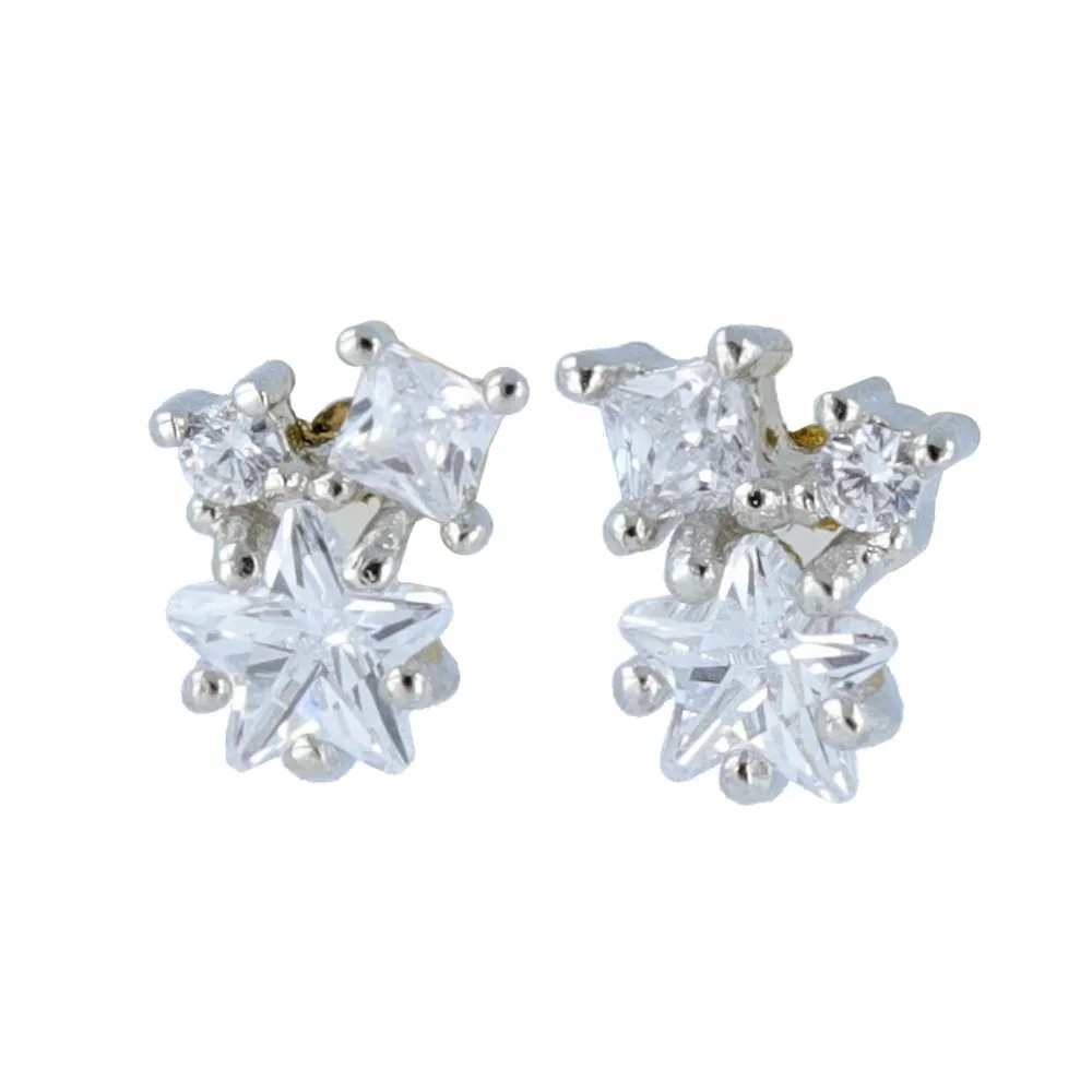 Cubic Zirconia Star Studs 18K Gold Post