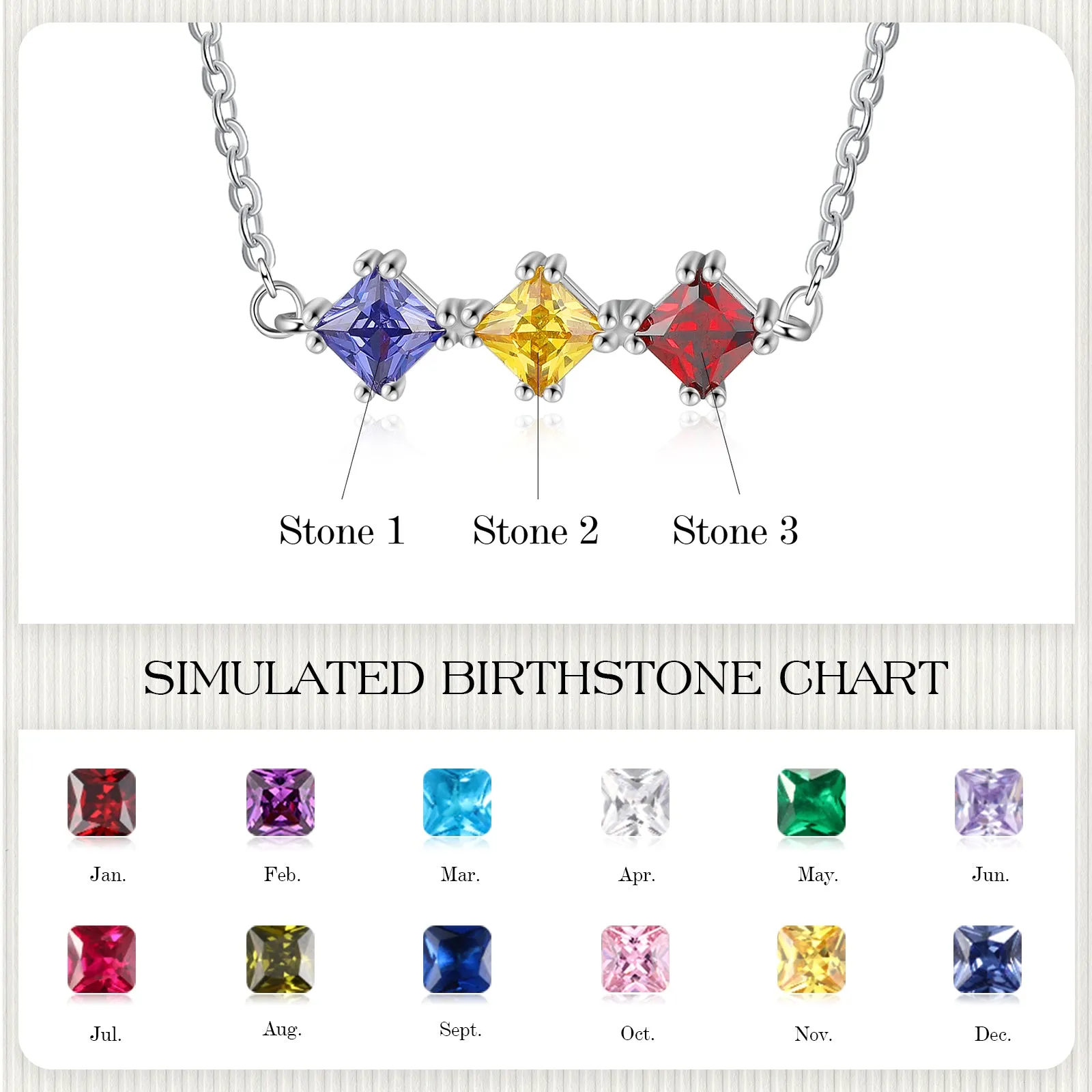 Custom Three Birthstone Necklace