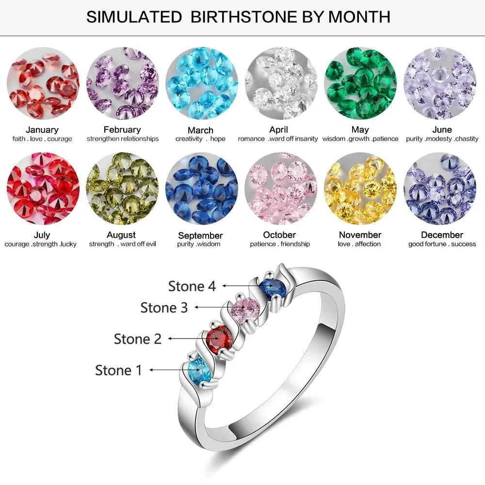 Customized Wedding Ring- Personalized Ring with 4 Birthstone Stones