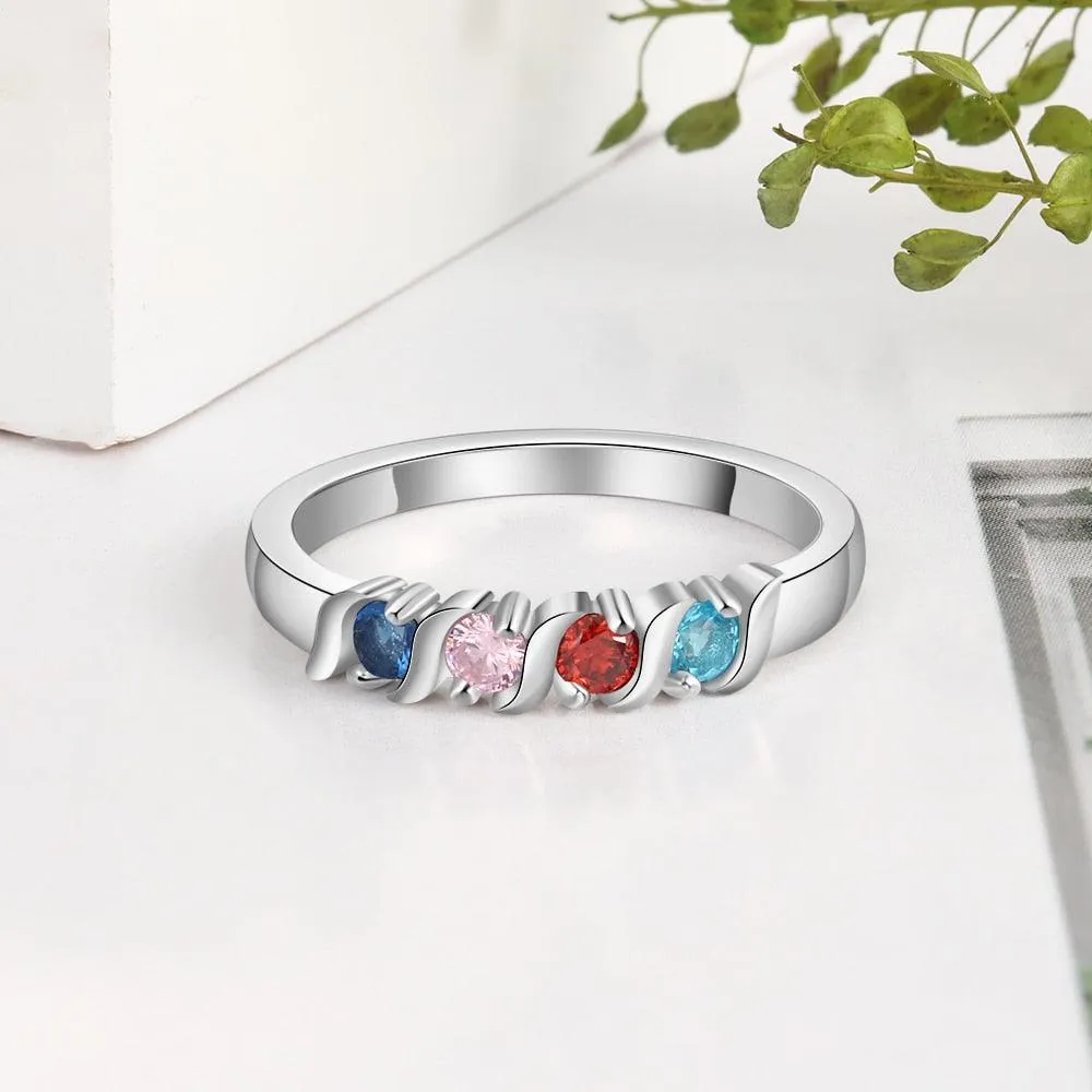 Customized Wedding Ring- Personalized Ring with 4 Birthstone Stones