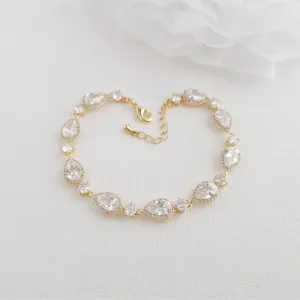 Dainty Teardrop Wedding Bracelet in Gold for Brides-Emma