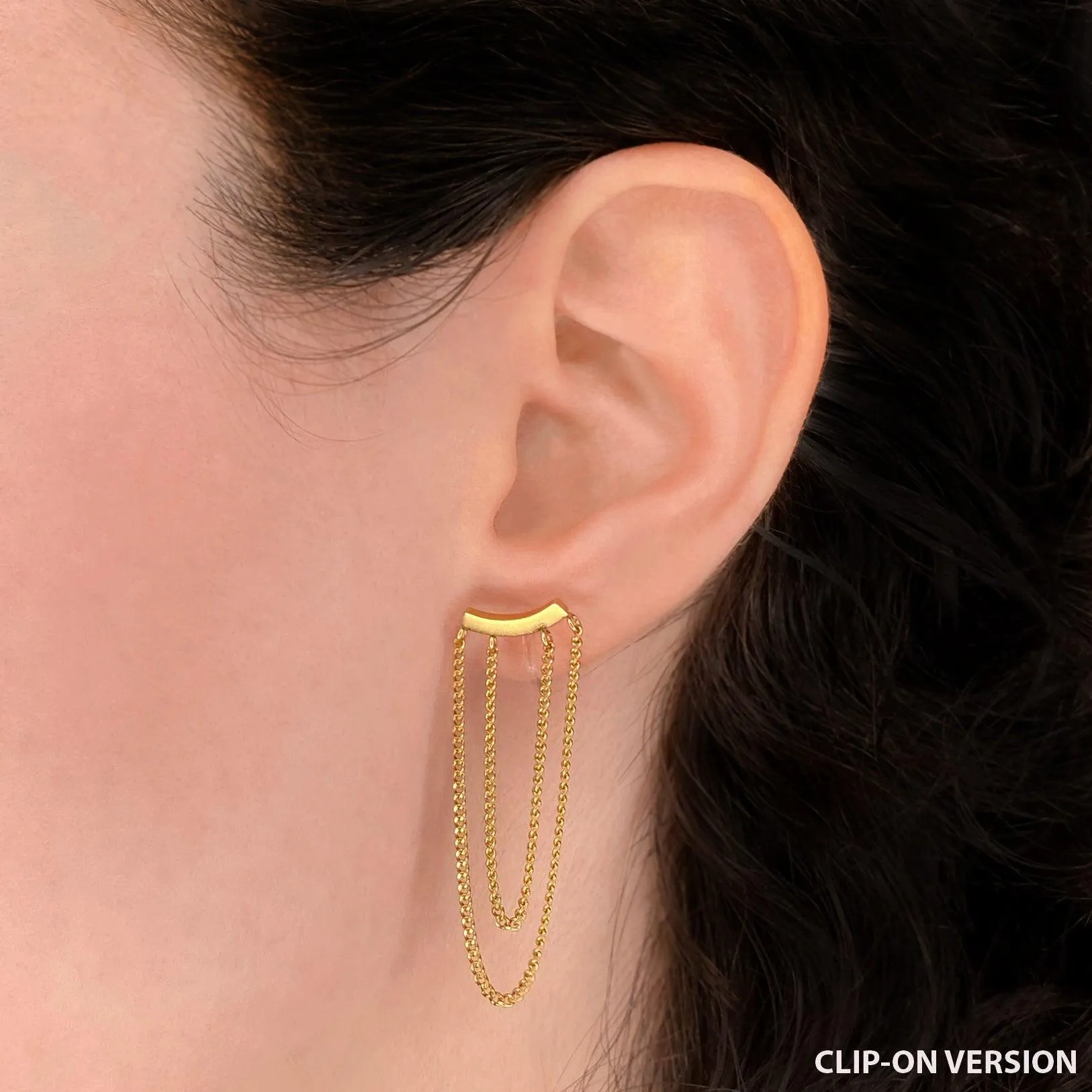 DOUBLE CHAIN DANGLE EARRINGS IN GOLD