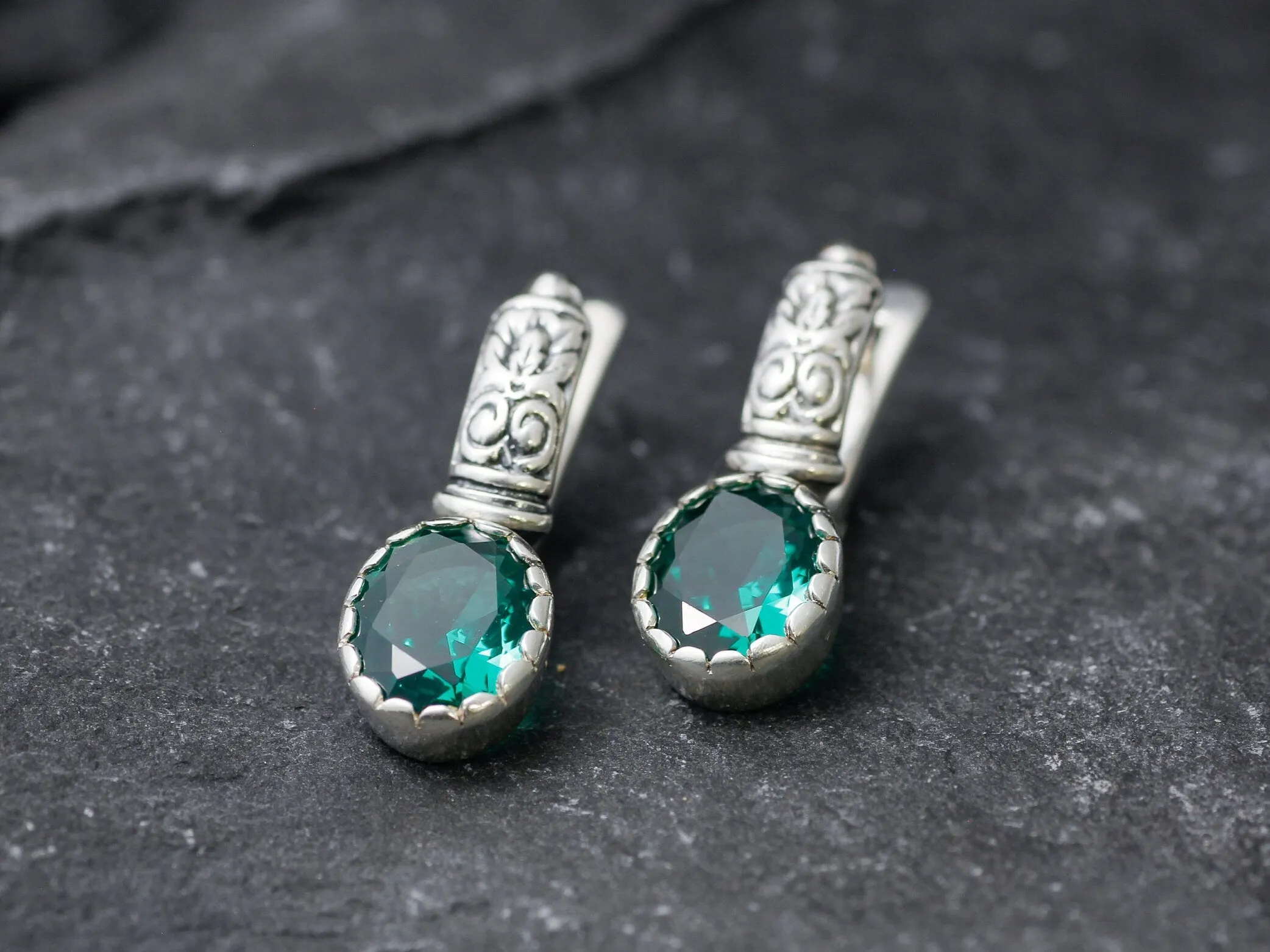 Drop Emerald Earrings - Green Tribal Earrings, Green Boho Earrings