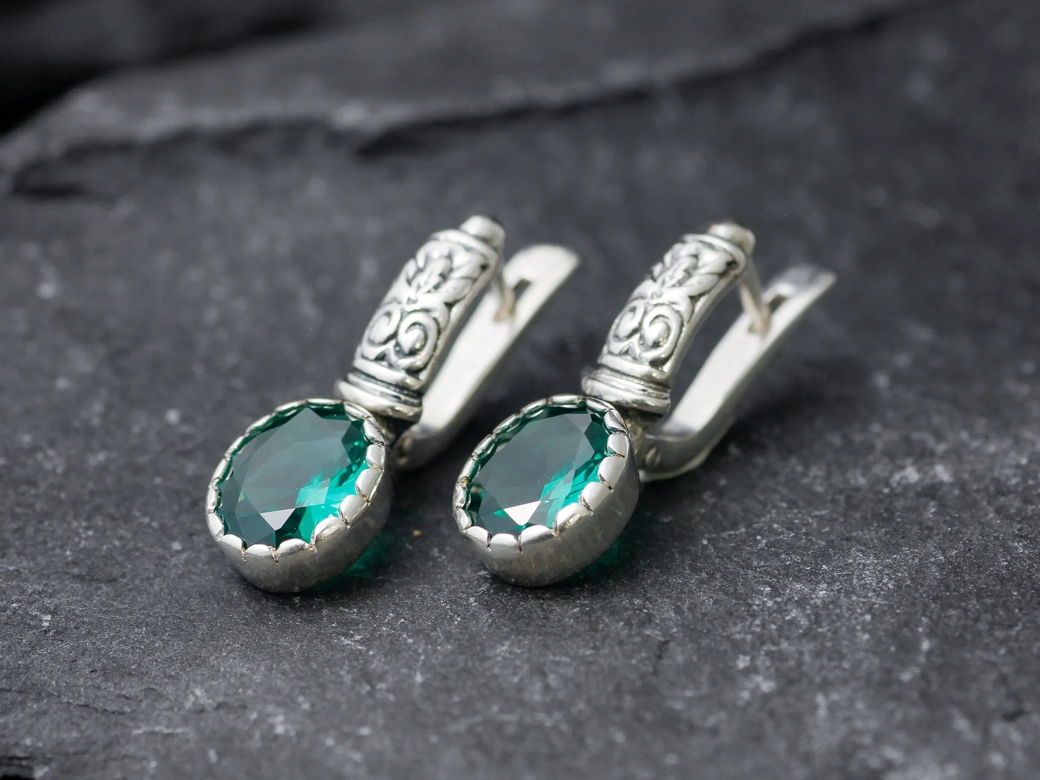 Drop Emerald Earrings - Green Tribal Earrings, Green Boho Earrings