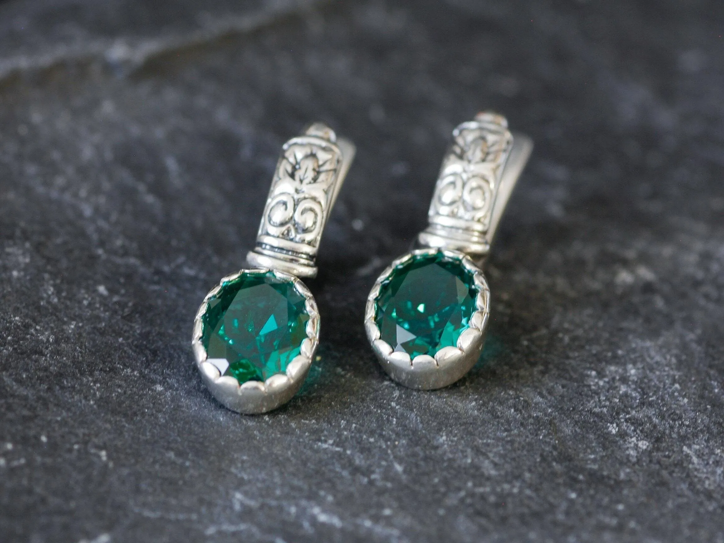 Drop Emerald Earrings - Green Tribal Earrings, Green Boho Earrings