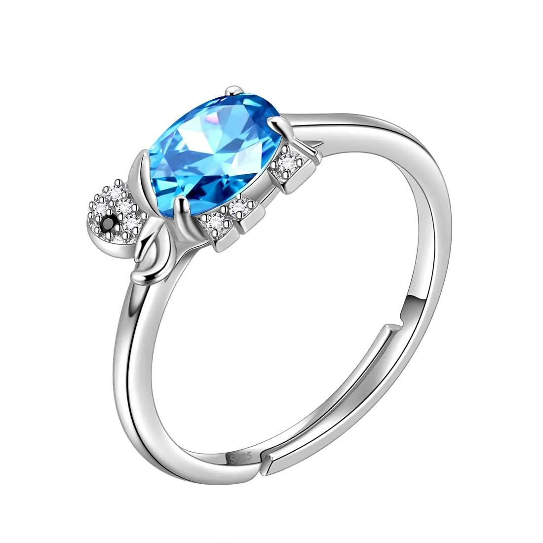 Elephant Birthstone March Aquamarine Ring Pendant Women Girls Jewelry Birthday Gift