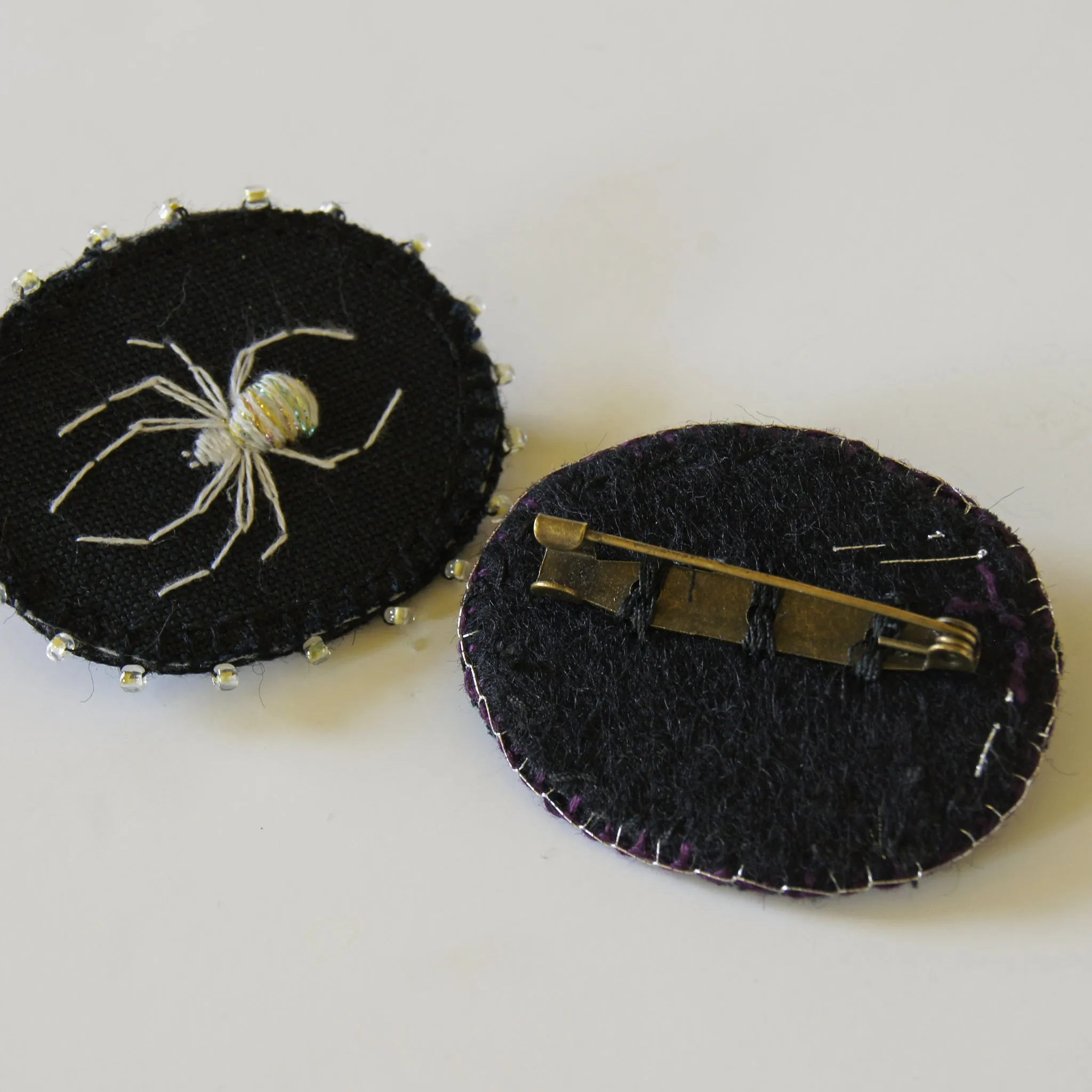 Embroidered Lucky White Spider Brooch Arachnida Jewelry