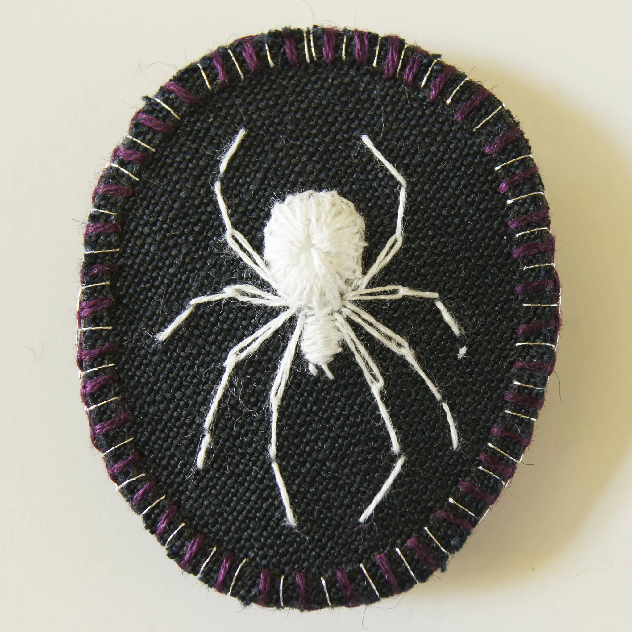 Embroidered Lucky White Spider Brooch Arachnida Jewelry