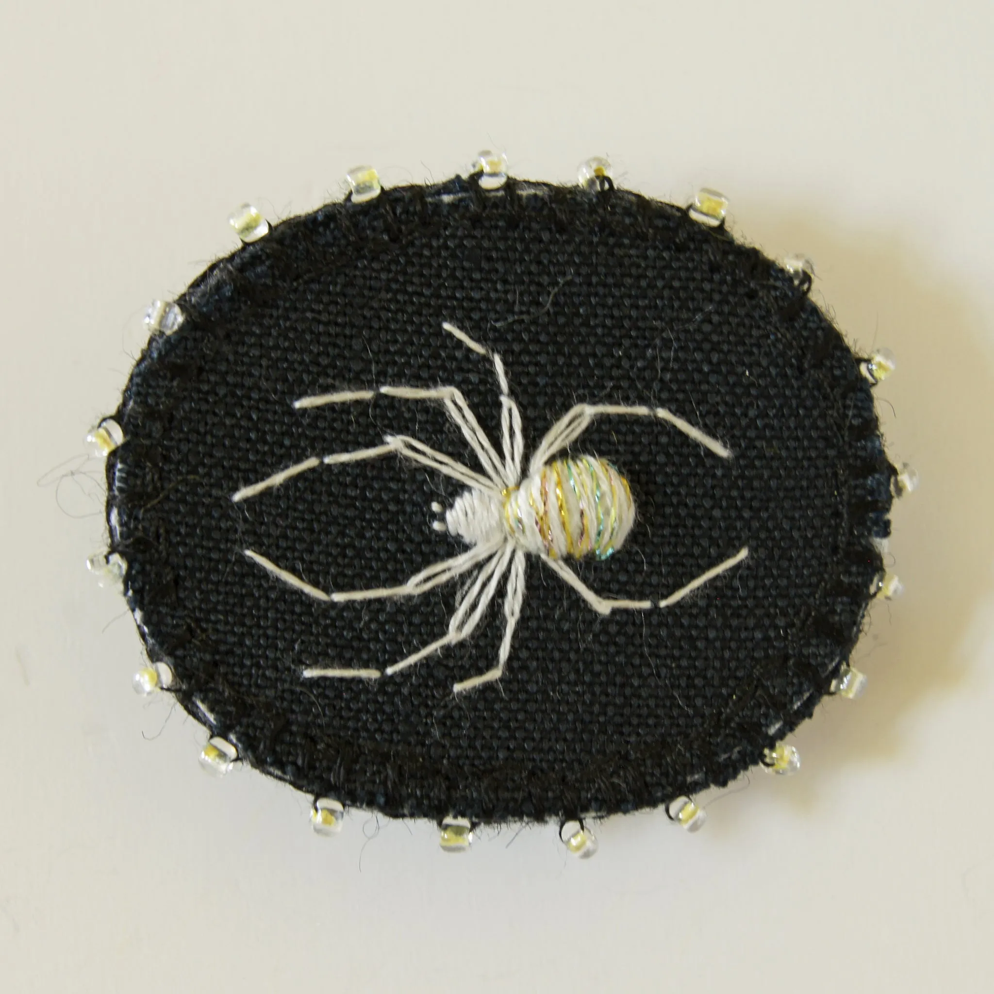 Embroidered Lucky White Spider Brooch Arachnida Jewelry