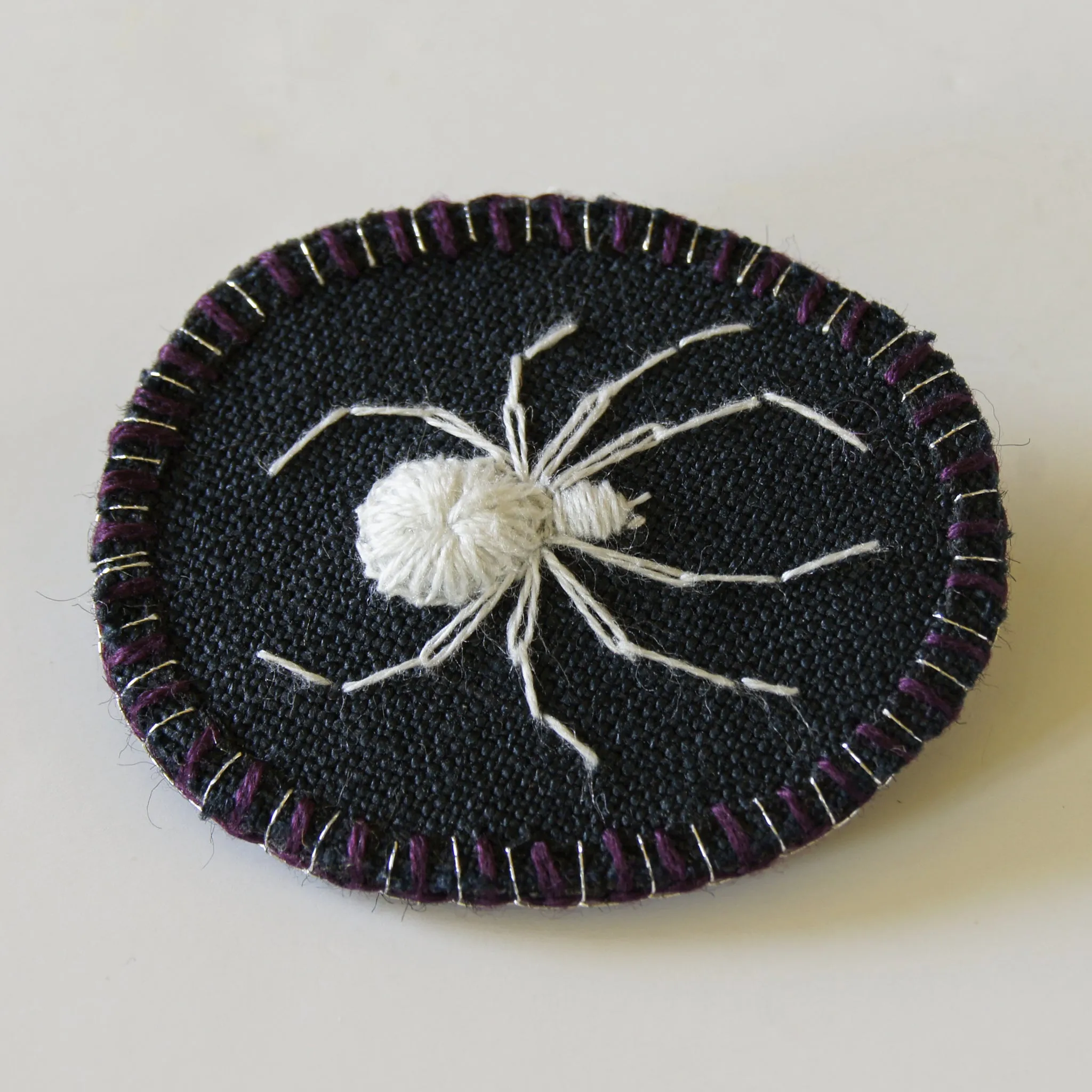 Embroidered Lucky White Spider Brooch Arachnida Jewelry