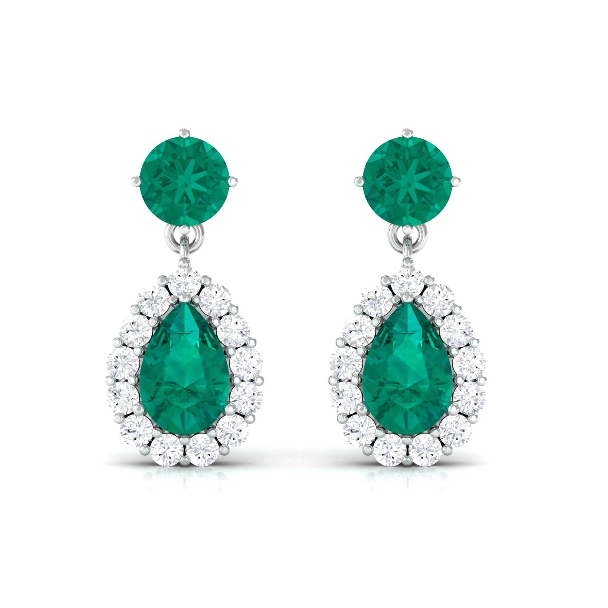 Emerald and Diamond Bridal Teardrop Dangle Earrings