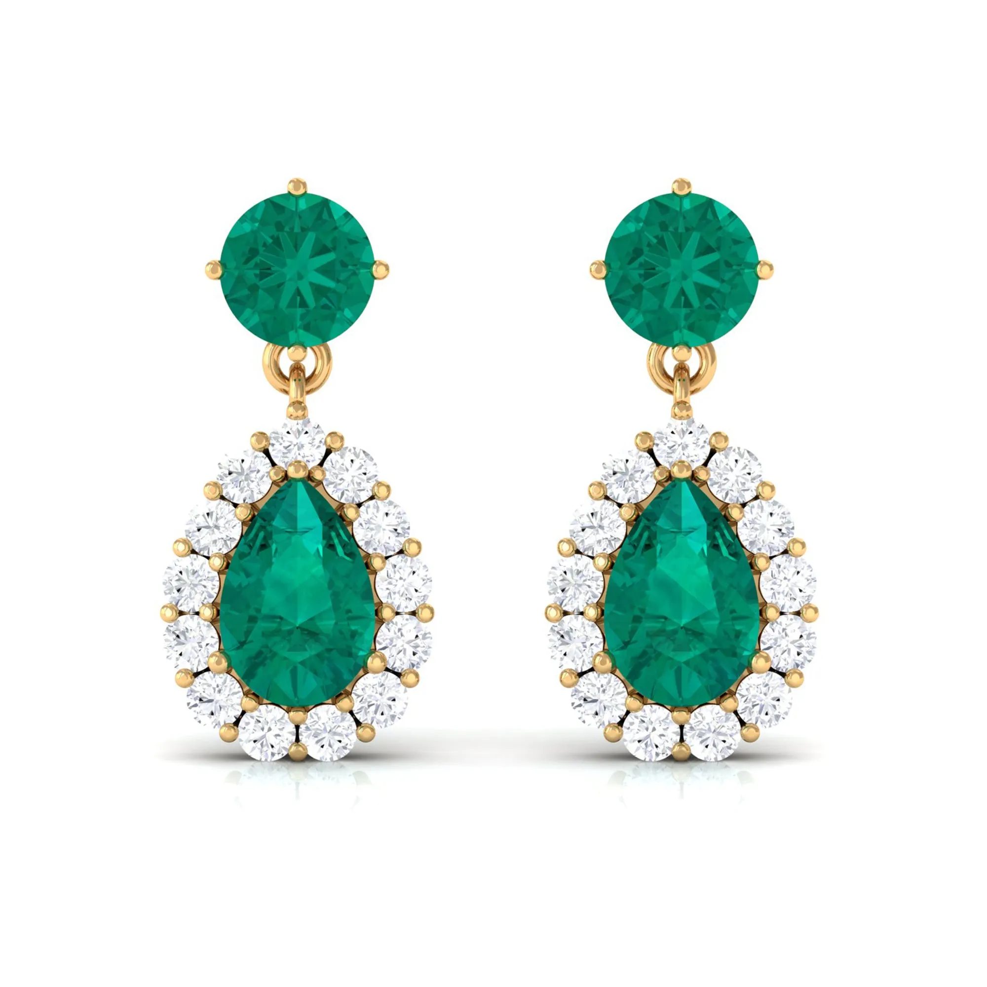 Emerald and Diamond Bridal Teardrop Dangle Earrings