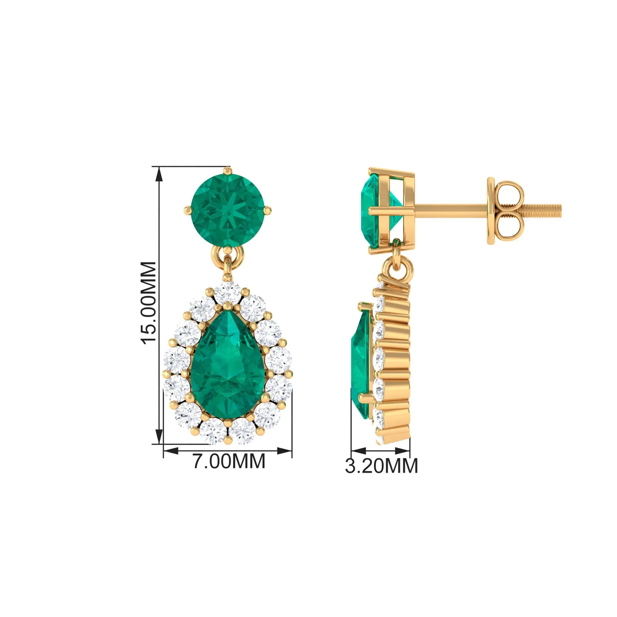 Emerald and Diamond Bridal Teardrop Dangle Earrings