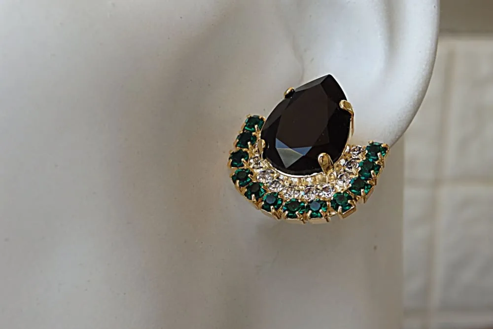 Emerald Black Crystal Earrings