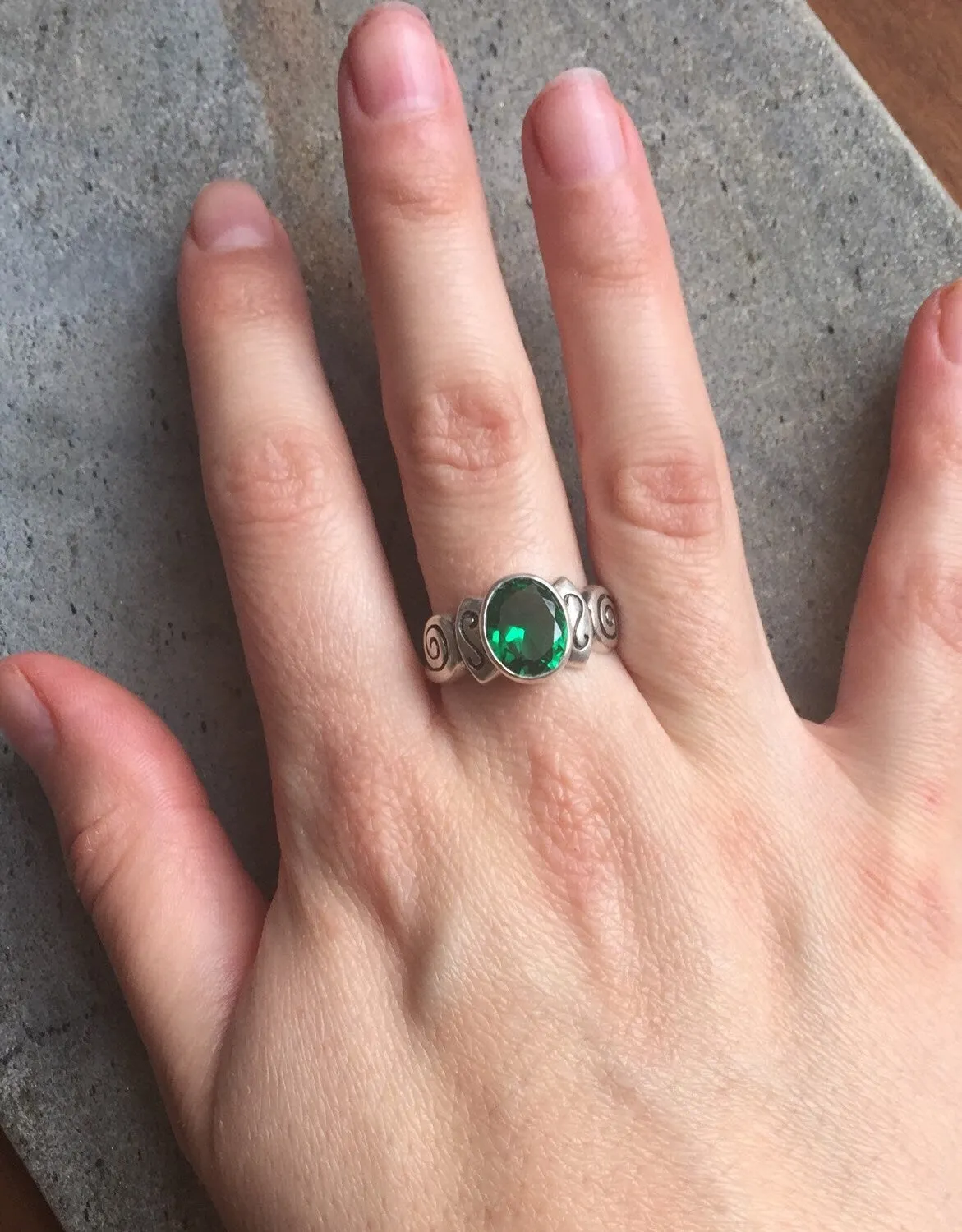 Emerald Boho Ring - Green Tribal Ring - Emerald Bezel Ring