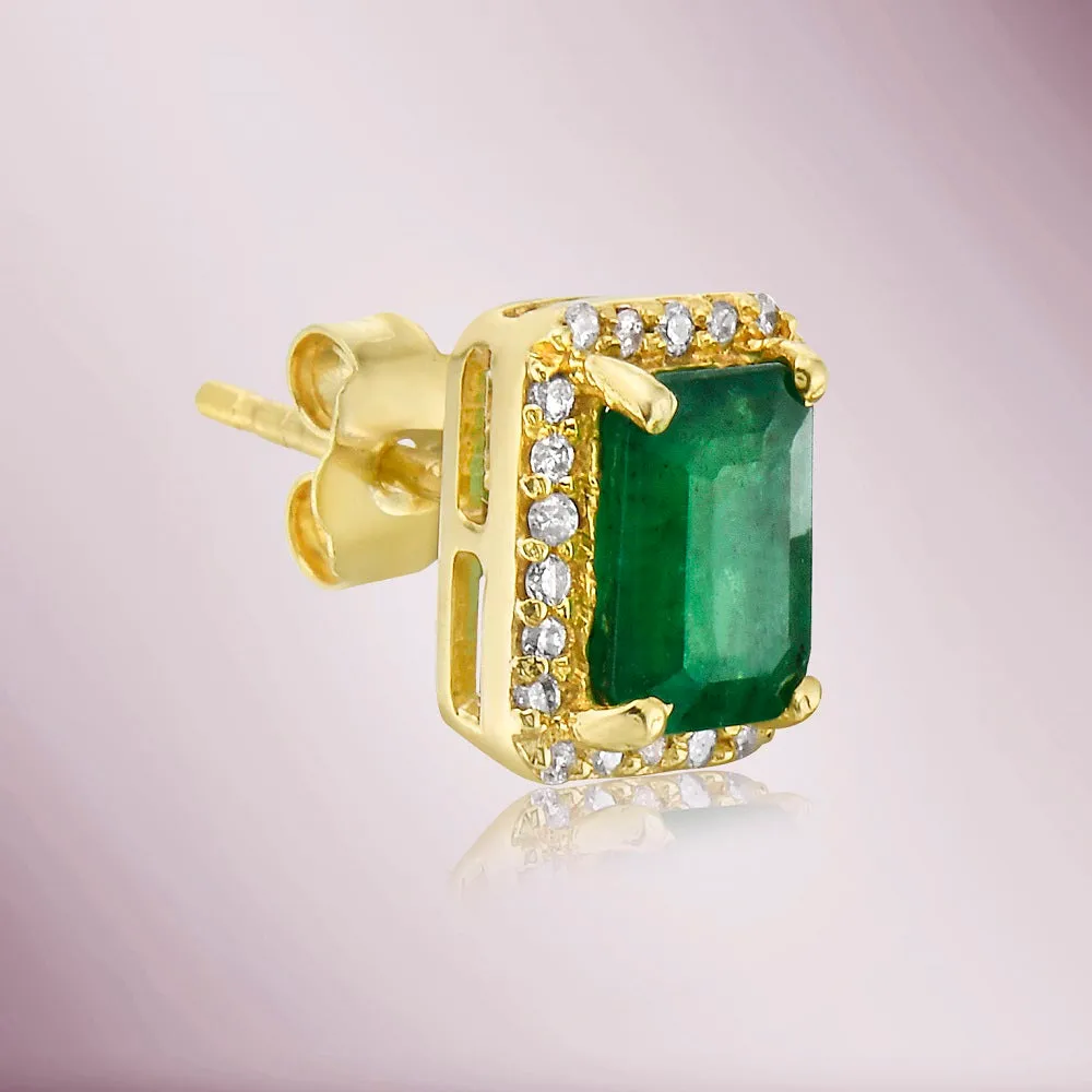 Emerald Cut Emerald With Diamond Halo Earrings (1.31 ct.) in 14K Gold