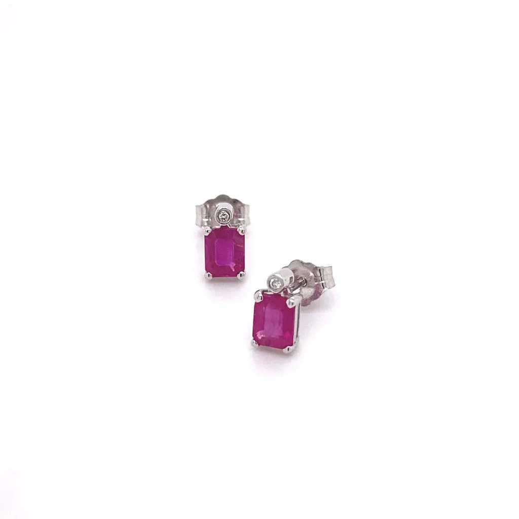 Emerald cut Ruby and Diamond Earrings 14kt white gold