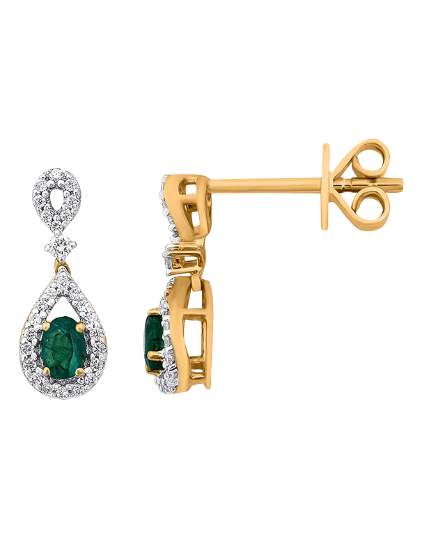 Emerald Earrings - 10ct Yellow Gold Emerald & Diamond Earrings - 786263