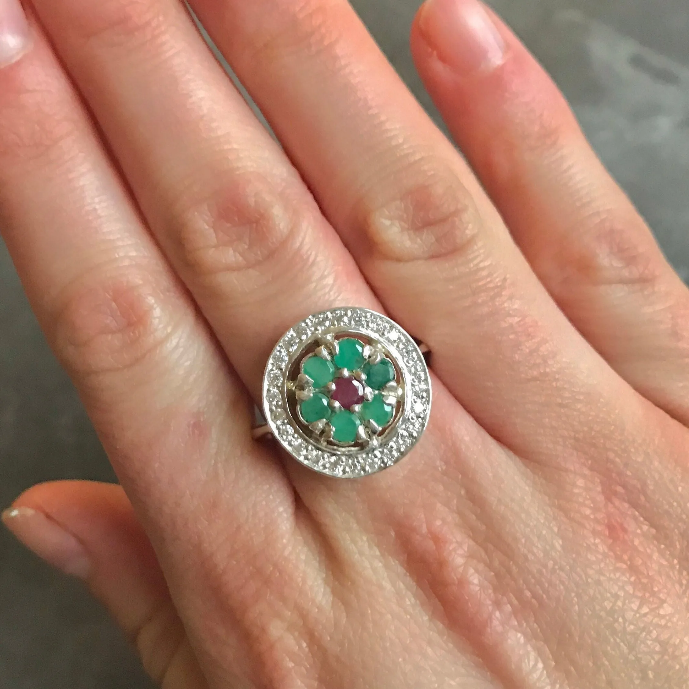 Emerald Flower Ring - Real Emerald Ring - Green Cocktail Ring