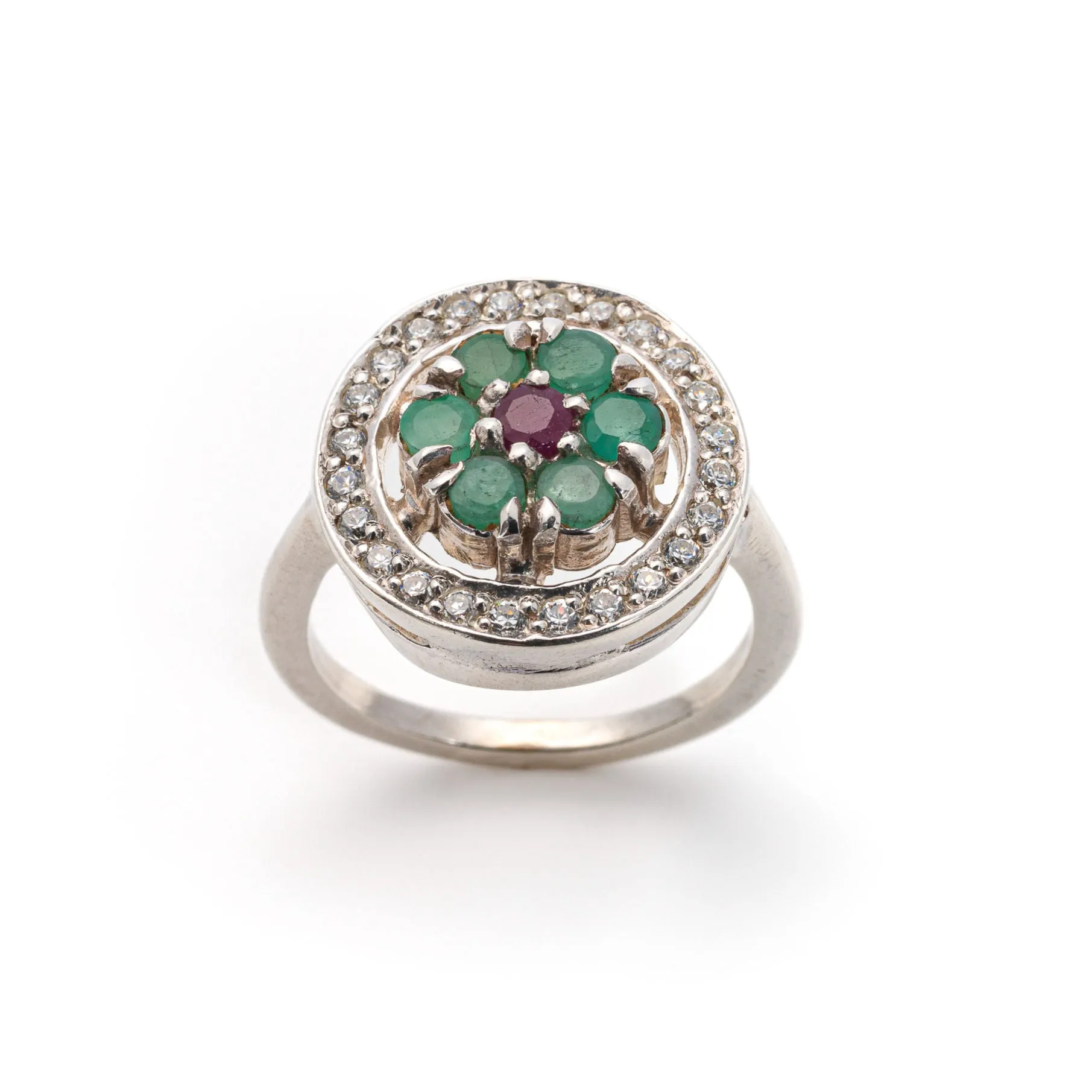 Emerald Flower Ring - Real Emerald Ring - Green Cocktail Ring