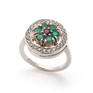 Emerald Flower Ring - Real Emerald Ring - Green Cocktail Ring