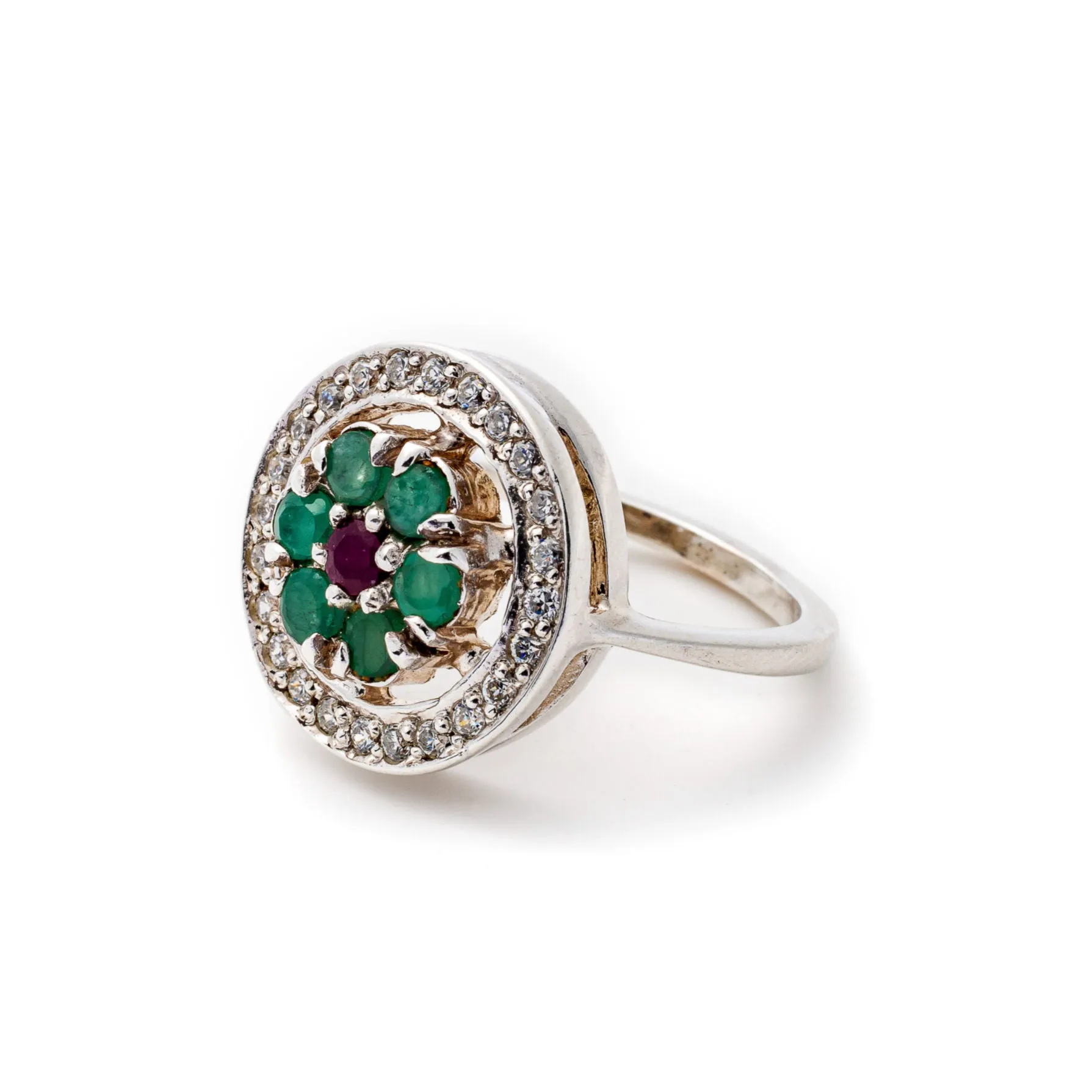 Emerald Flower Ring - Real Emerald Ring - Green Cocktail Ring