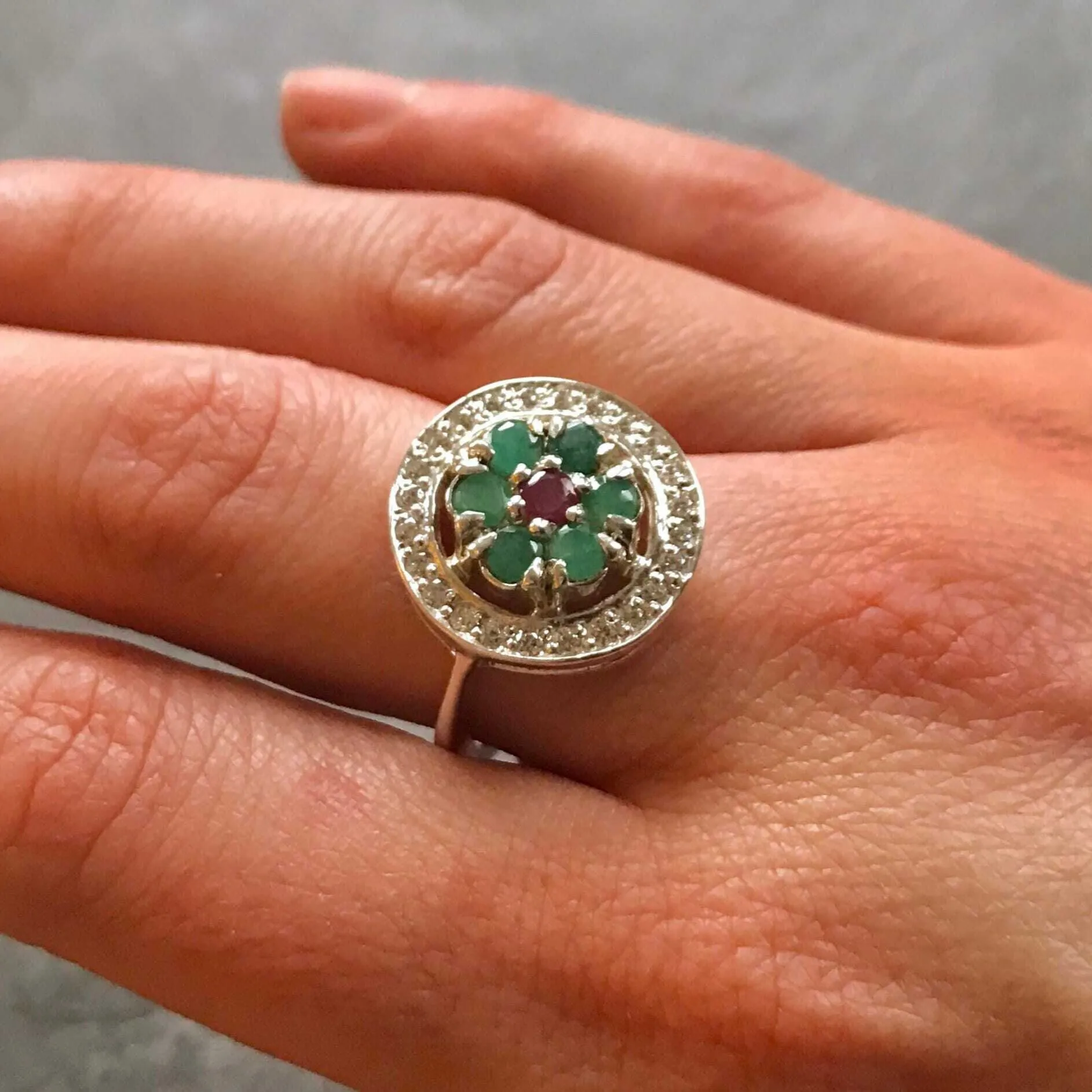 Emerald Flower Ring - Real Emerald Ring - Green Cocktail Ring