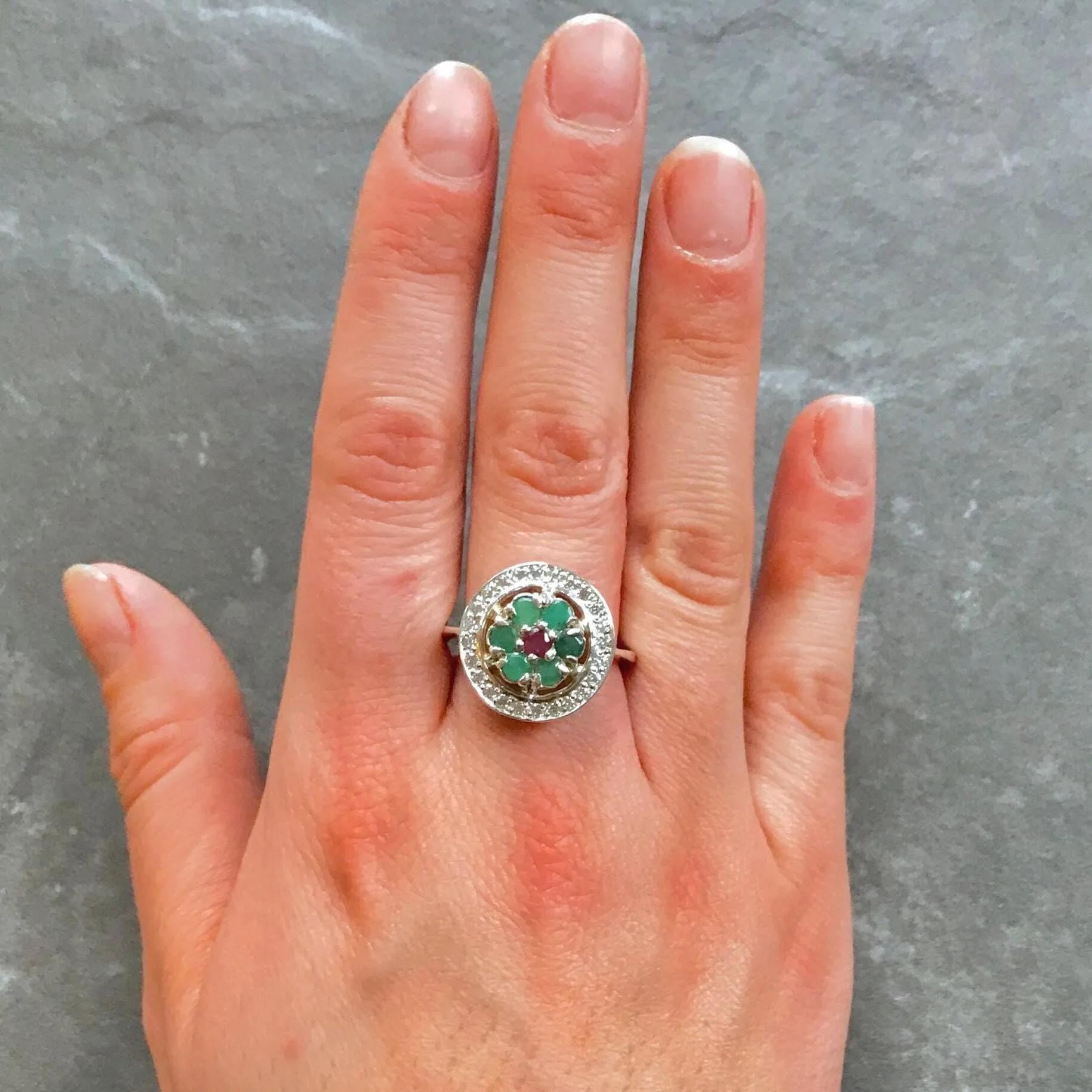 Emerald Flower Ring - Real Emerald Ring - Green Cocktail Ring