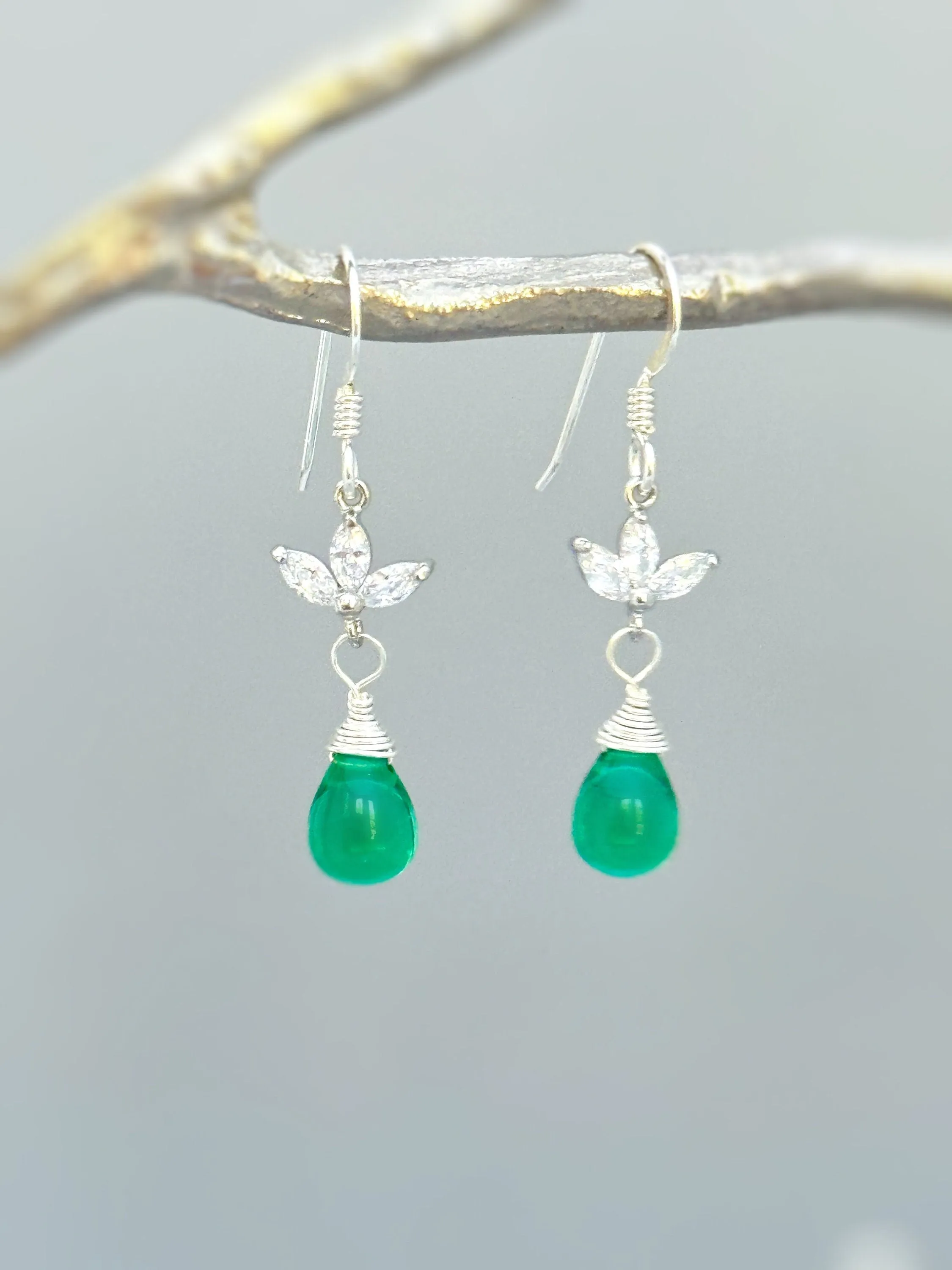 Emerald Green Gemstone Crystal earrings silver, gold, rose gold