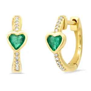 Emerald Hearts and Diamond Huge Hoop Earrings