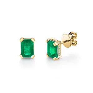 EMERALD RECTANGLE HALO STUDS