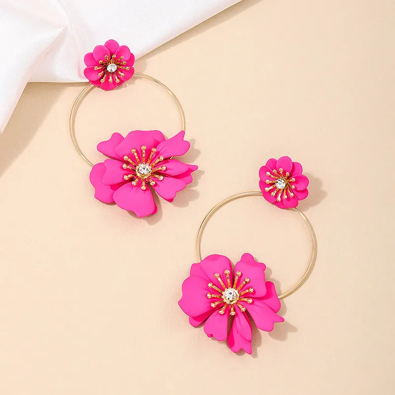 European Charm Vienna Verve Metal Earrings with Sweet Flower Rings for Trendy Women