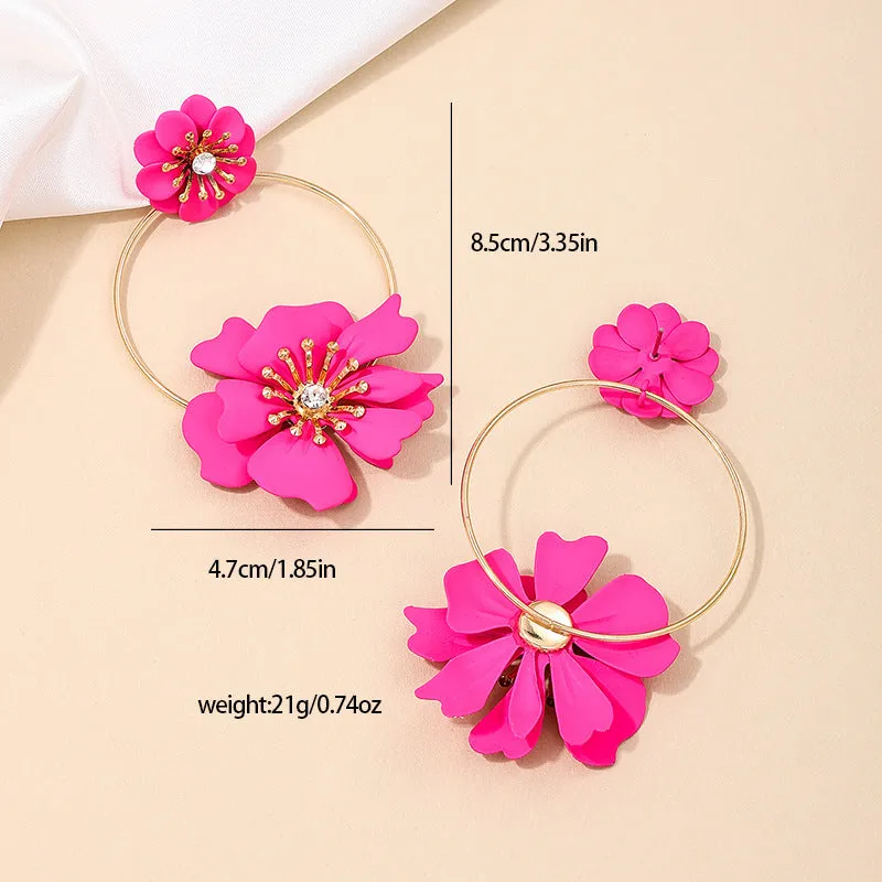 European Charm Vienna Verve Metal Earrings with Sweet Flower Rings for Trendy Women