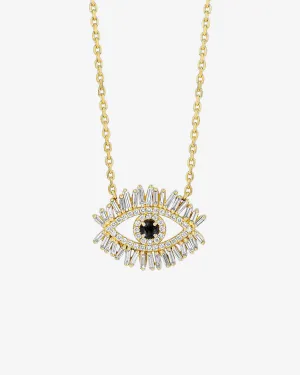 Evil Eye Midi Black Sapphire Half Pave Pendant