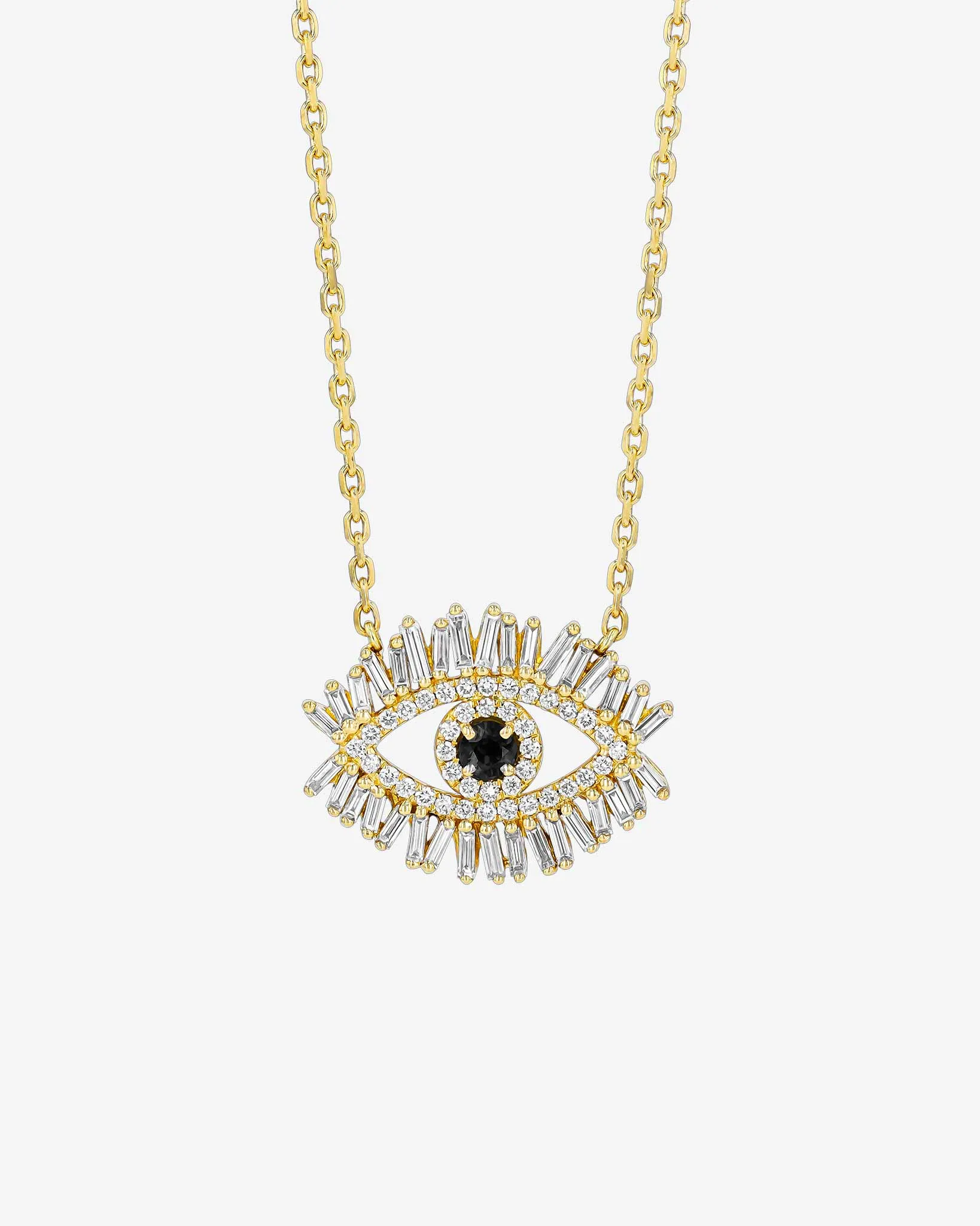 Evil Eye Midi Black Sapphire Half Pave Pendant