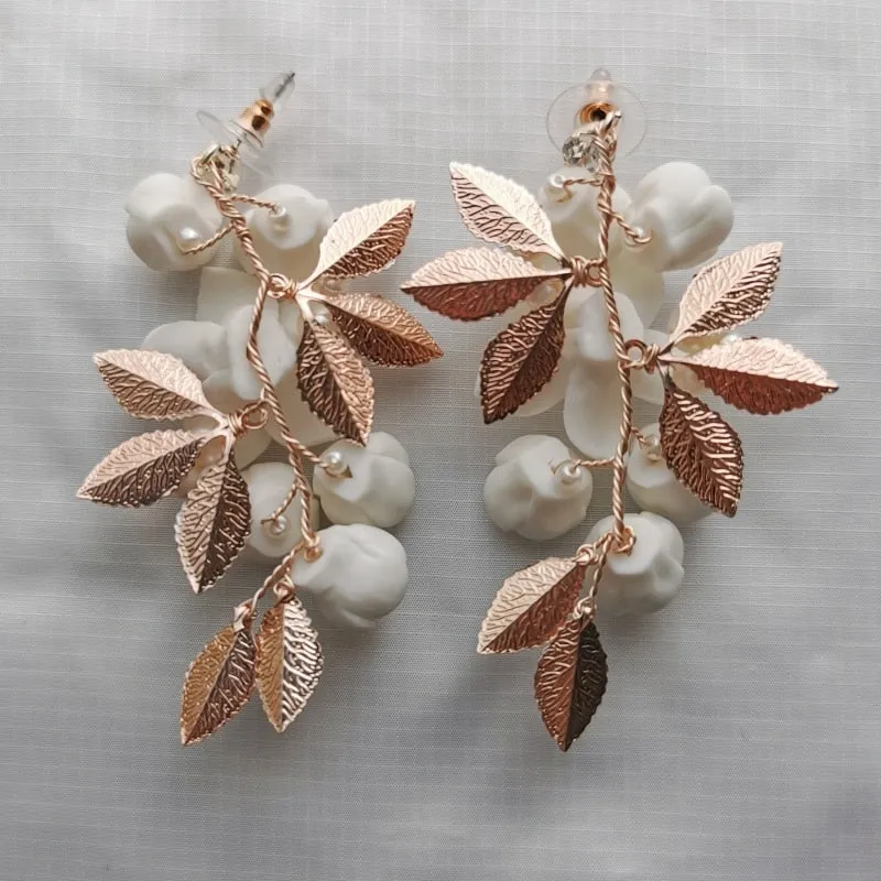 Fashion Porcelain Flower Bridal Earrings Handmade Wedding Jewelry