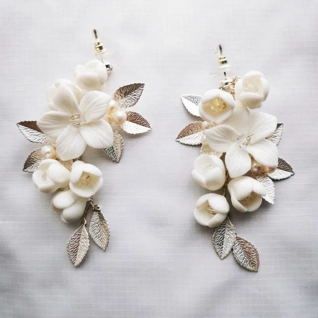 Fashion Porcelain Flower Bridal Earrings Handmade Wedding Jewelry