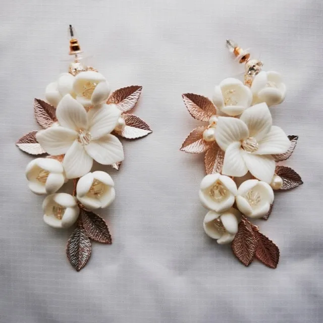 Fashion Porcelain Flower Bridal Earrings Handmade Wedding Jewelry