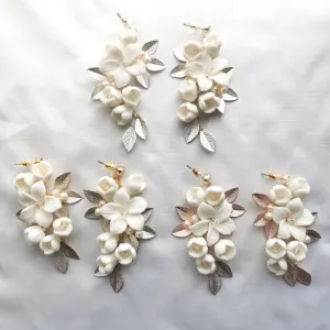 Fashion Porcelain Flower Bridal Earrings Handmade Wedding Jewelry